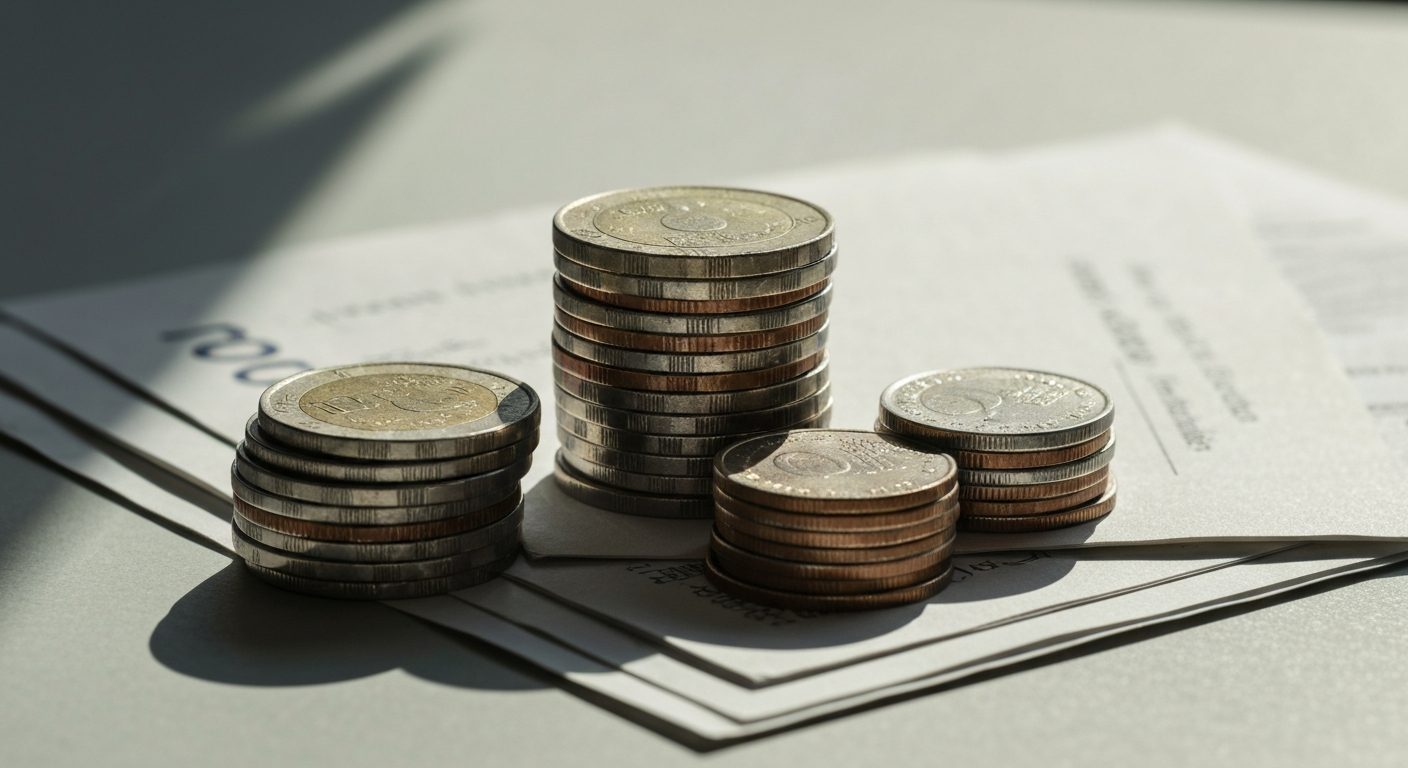 Pièces de monnaie et documents fiscaux